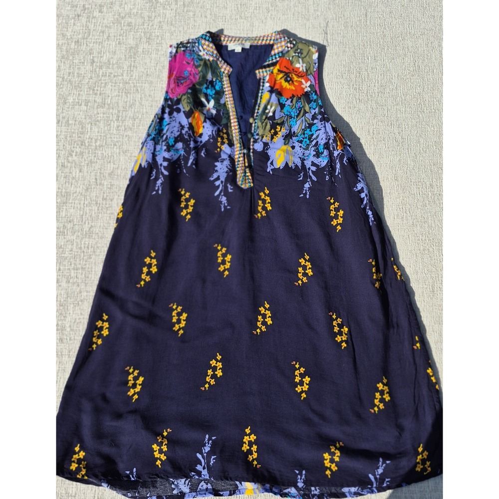 UMGEE Boho Floral Shift Mini Dress Sleeveless Navy Sz Small